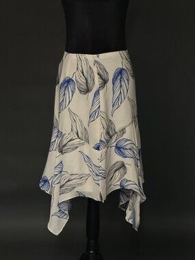 Reiss White Skirt With Blue and Black Leaves